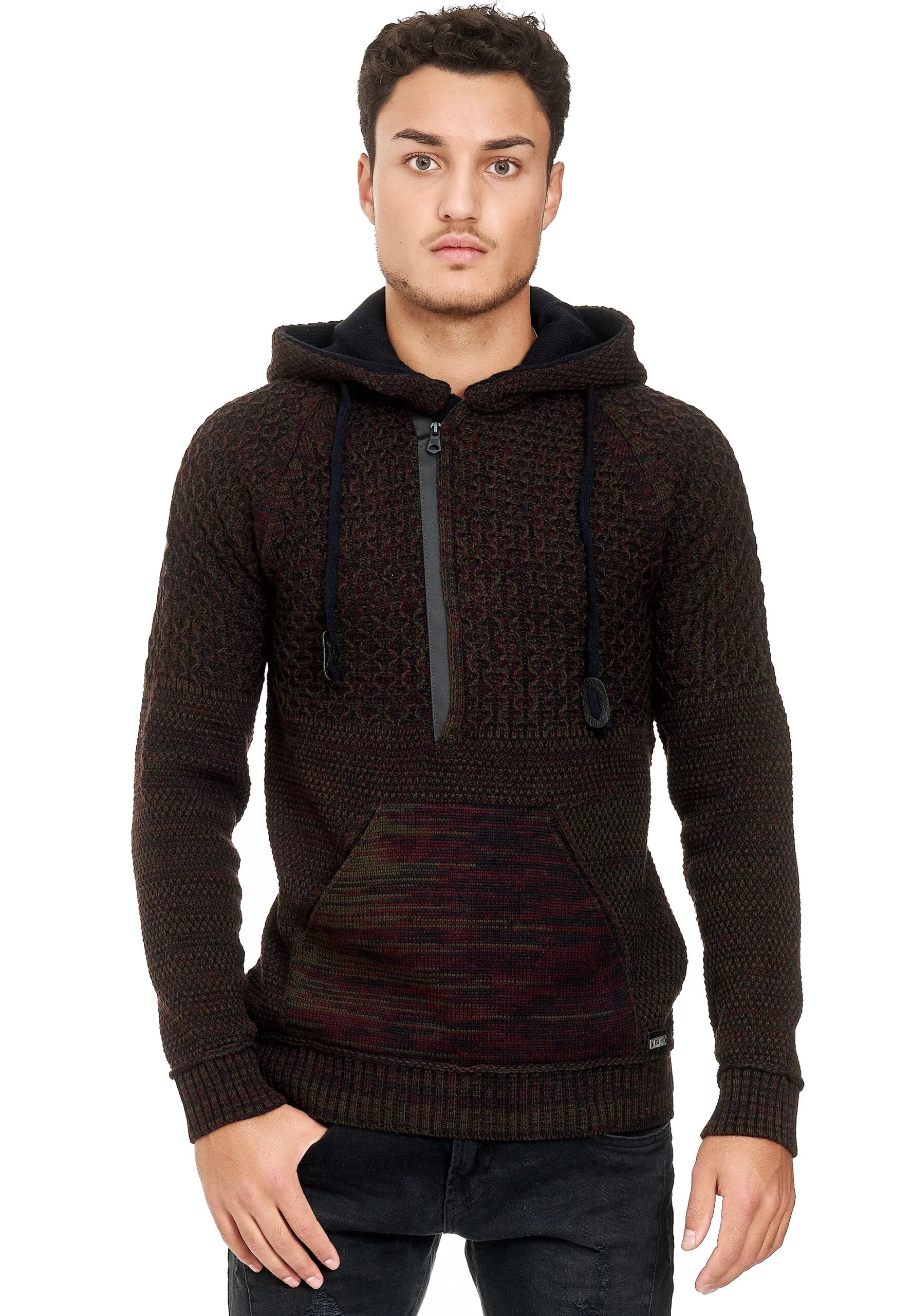 1015. Herr pullover med hoodie Vinröd - Bild 4